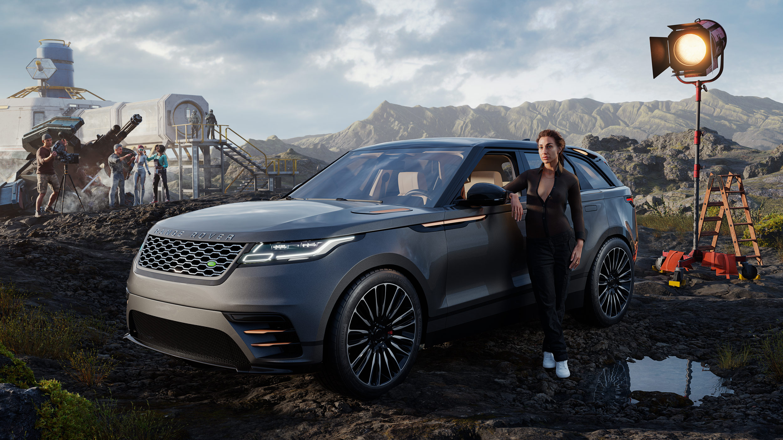 Location Scout: 100% CGI lifestyle scene featuring a female character and Range Rover in an Icelandic landscape, created by Dale May. One of the hybrid CGI works that earned Dale May a place in Lürzer's Archive 200 Best Digital Artists Worldwide 2024/25.